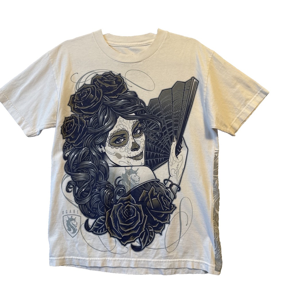 Ogabel La Catrina Day of the‎ Dead Front Back Graphic T Shirt Men's M Streetwear